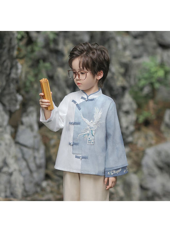 Flag Platinum Qibo Hanfu Boys' Spring And Autumn Children's New Chinese-style National Costume, Ancient Style Tang Suit, Hongying Long Sleeve 130 - Image 4