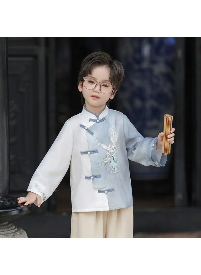 Flag Platinum Qibo Hanfu Boys' Spring And Autumn Children's New Chinese-style National Costume, Ancient Style Tang Suit, Hongying Long Sleeve 130 - Image 1