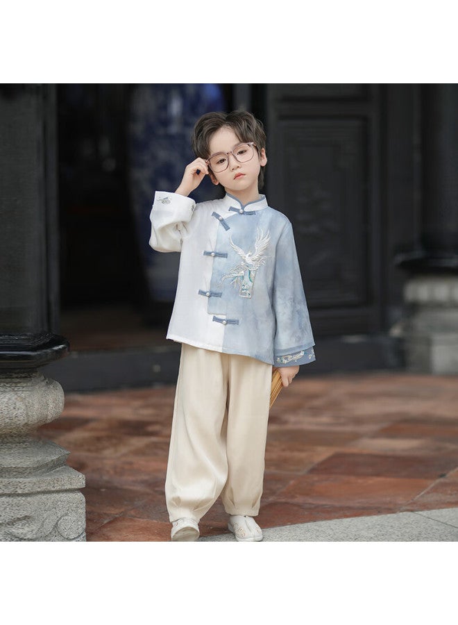 Flag Platinum Qibo Hanfu Boys' Spring And Autumn Children's New Chinese-style National Costume, Ancient Style Tang Suit, Hongying Long Sleeve 130 - Image 3