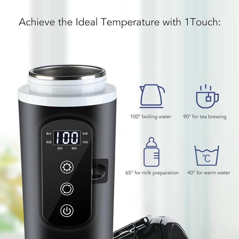 YUEHISY Portable Car Heating Cup, 500ml 4 in 1 Electric Kettle with Temperature Control, Leak Proof, Stainless Steel Car Heated Mug, Easy to Use - Image 2