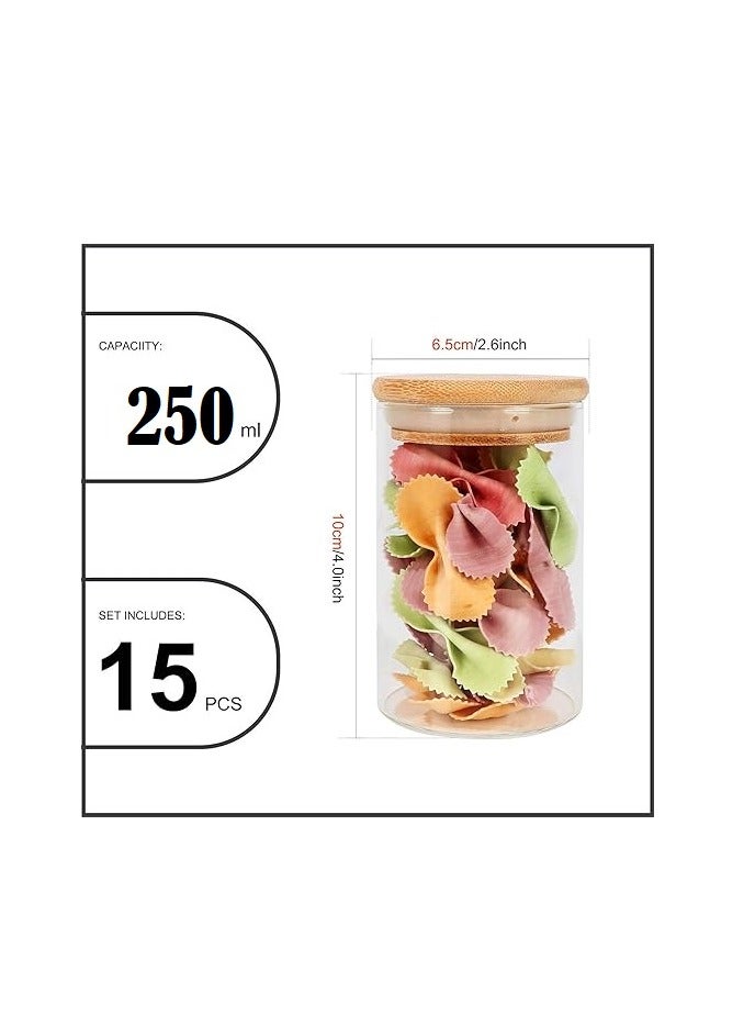 HOME ZONE Glass Food Storage Containers Jars with Airtight Bamboo Lid (8.5 oz/250 ml (15 pcs) - Image 2
