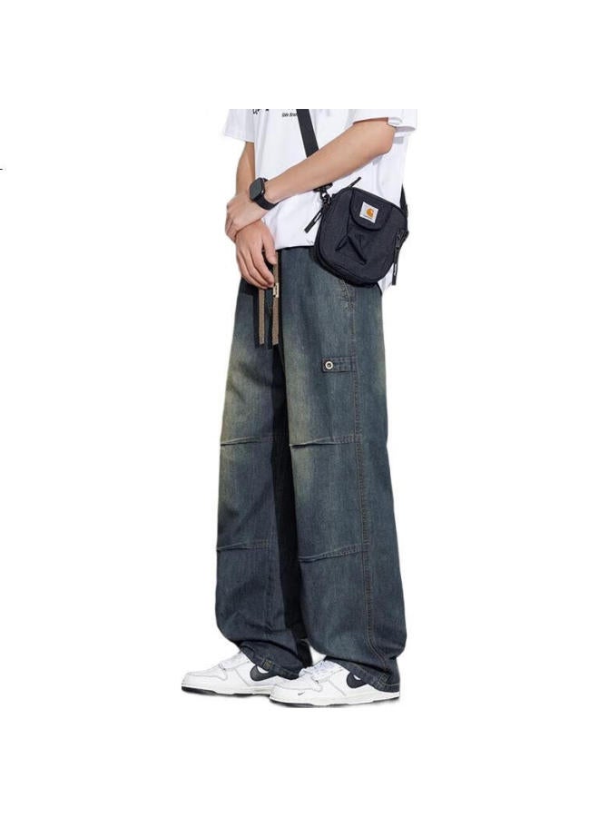 I'M David American-Style High Street Straight-Leg Cargo Jeans For Men, Loose-Fit Wide-Leg Casual Pants For Spring And Summer - Image 3
