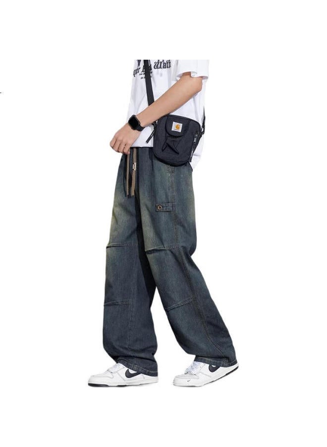 I'M David American-Style High Street Straight-Leg Cargo Jeans For Men, Loose-Fit Wide-Leg Casual Pants For Spring And Summer - Image 1