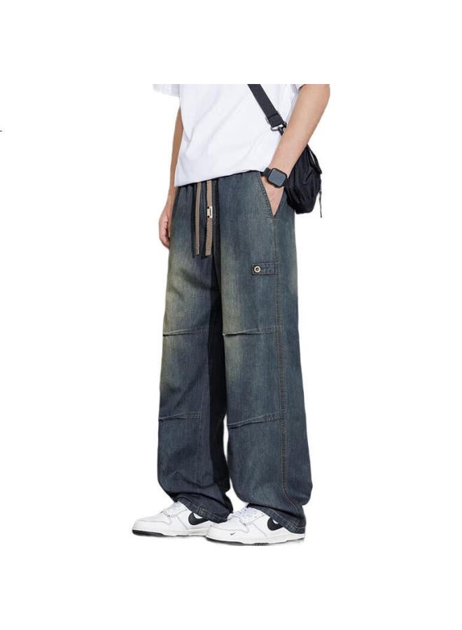 I'M David American-Style High Street Straight-Leg Cargo Jeans For Men, Loose-Fit Wide-Leg Casual Pants For Spring And Summer - Image 2