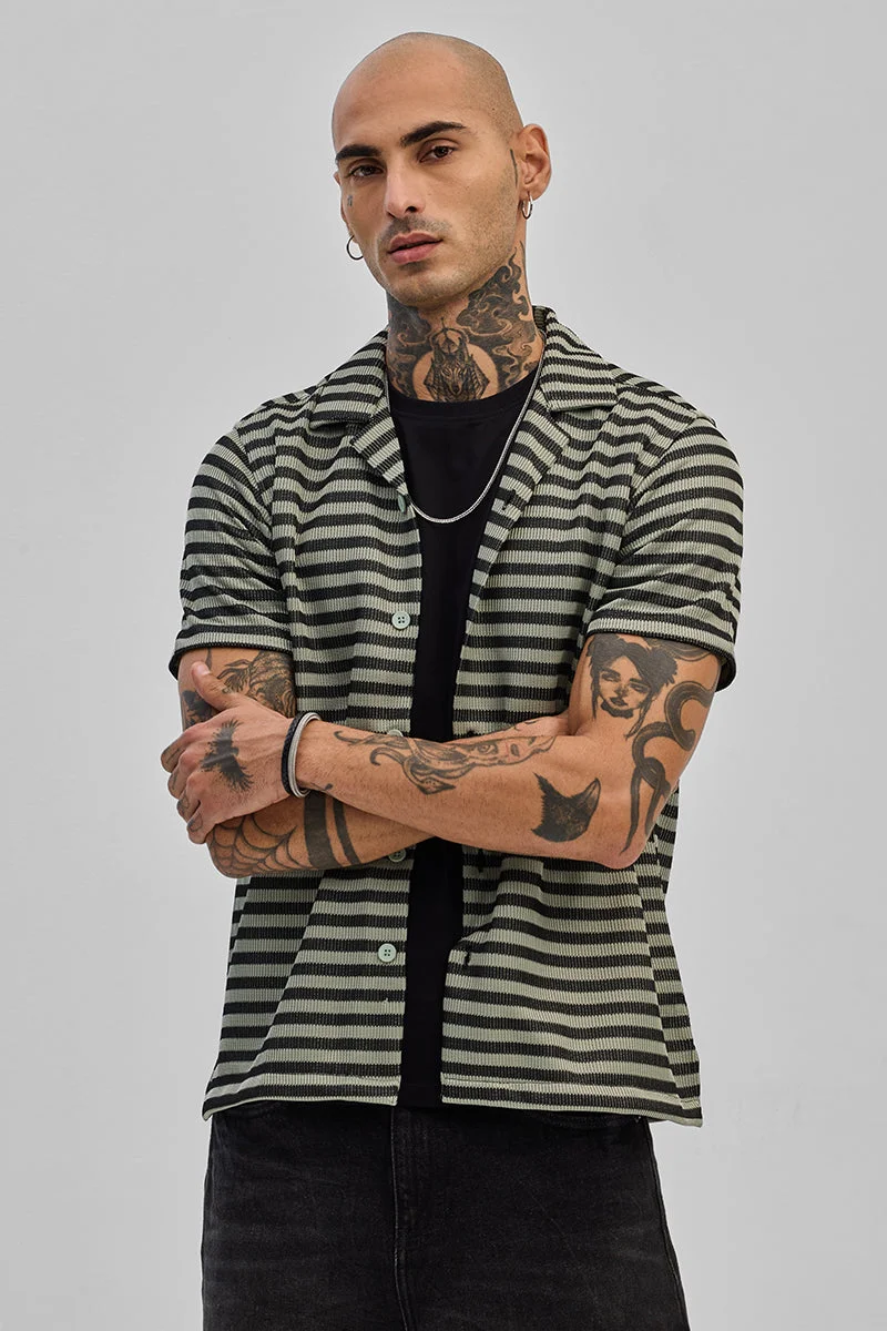 SNITCH Light Green Textured Stripes Shirt