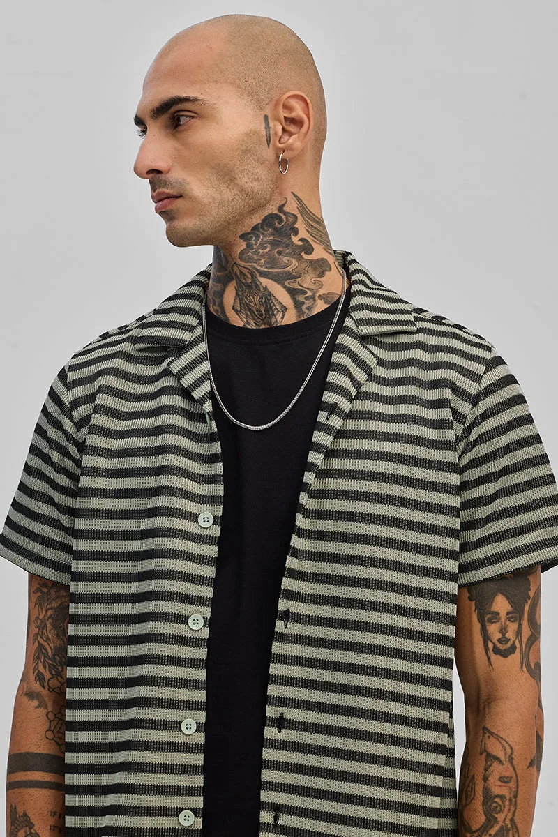 SNITCH Light Green Textured Stripes Shirt