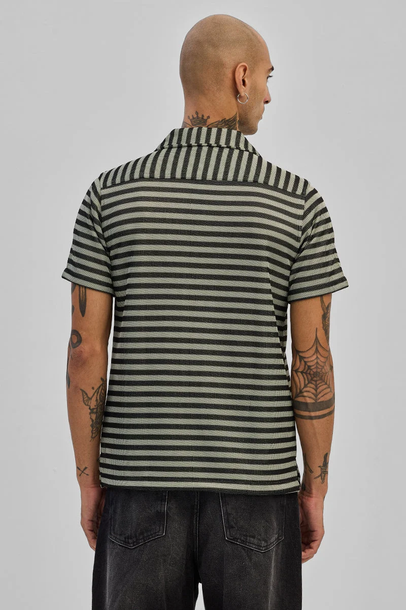 SNITCH Light Green Textured Stripes Shirt
