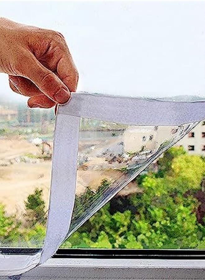 مجموعة عزل النوافذ Mellroom 47 بوصة × 63 بوصة (120 × 160 سم) لفصل الشتاء ، فيلم شفاف قابل للقطع بسمك 180 ميكرومتر ، سهل الفتح للتهوية ، ممسوك بأشرطة لاصقة ، غلاف نافذة بلاستيكي قابل لإعادة الاستخدام - Image 1