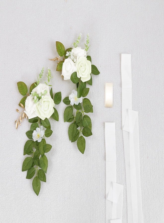 DreamBuilt Set of 10 Wedding Aisle Decorations for Ceremony, Ivory White Pew Flowers for Church Chair Decorations, Chair Back Floral Decorations with Chiffon Ribbon - Image 5