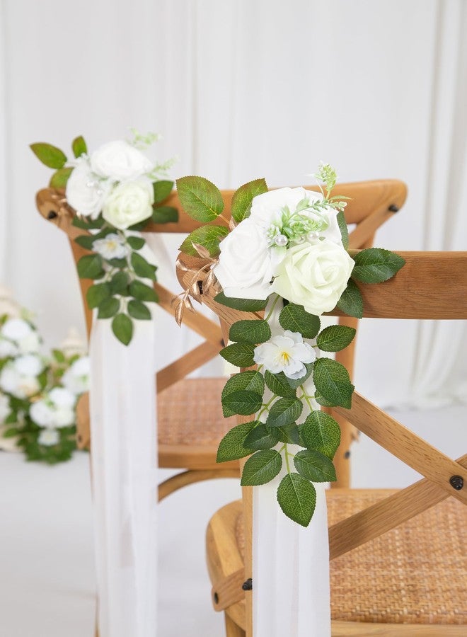 DreamBuilt Set of 10 Wedding Aisle Decorations for Ceremony, Ivory White Pew Flowers for Church Chair Decorations, Chair Back Floral Decorations with Chiffon Ribbon - Image 3