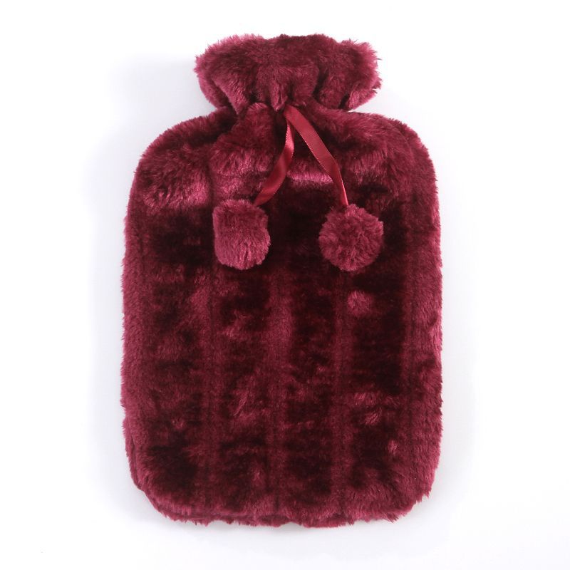 Generic New Rubber Hot Water Bag with Plush Faux Rabbit Fur Cover Rose Red 