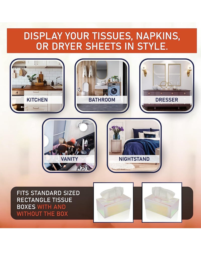 KASTWAVE علبة مناديل أكريليك، حامل مناديل وجه أكريليك بتصميم نوردي، موزع مناديل مستطيل للتنظيم في الحمام، والمكاتب، والأسطح، ومناطق التجميل، وغرف النوم، والحوامل الليلية - Image 4