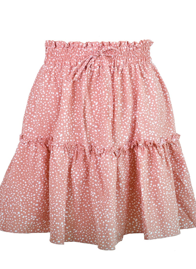 Loquat New Women's High-waisted Floral Half Skirt Peplum Printed A-Line Short Skirt 