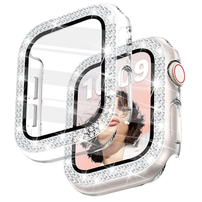 Newlibery Bling Case with HD Screen Protector Women Compatible with Apple Watch 45mm Diamond Protective Face Cover PC Frame Protector for iWatch Series 7/8/9 Clear - Image 1