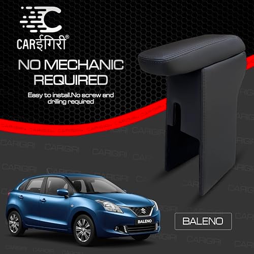 Carigiri Premium Finish Car Armrest for Maruti Suzuki Baleno,Baleno RS,New Baleno with High Density Moulded Foam And Storage Compartment(Models-2015-2024) (Black with Black Double Stitching) - Image 5