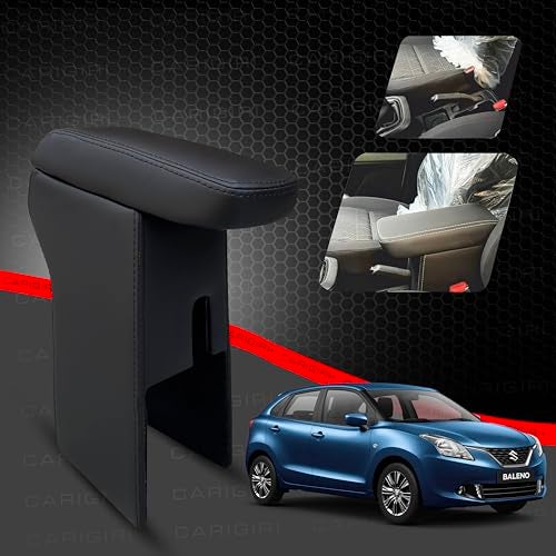 Carigiri Premium Finish Car Armrest for Maruti Suzuki Baleno,Baleno RS,New Baleno with High Density Moulded Foam And Storage Compartment(Models-2015-2024) (Black with Black Double Stitching) - Image 1