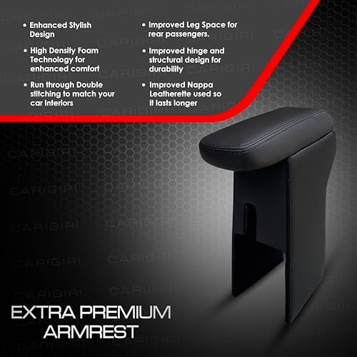 Carigiri Premium Finish Car Armrest for Maruti Suzuki Baleno,Baleno RS,New Baleno with High Density Moulded Foam And Storage Compartment(Models-2015-2024) (Black with Black Double Stitching) - Image 4