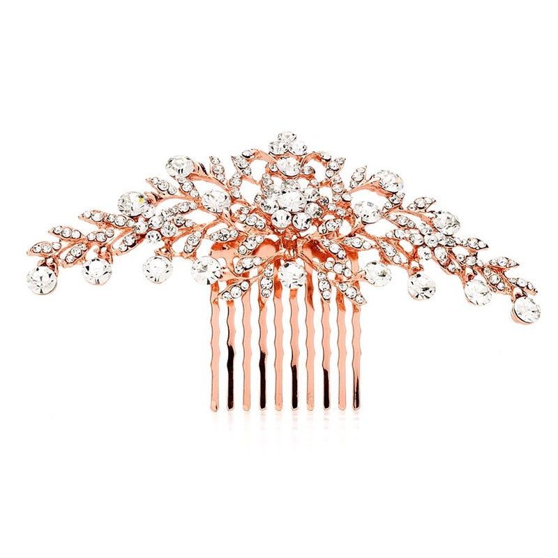 Mariell Rose Gold Crystal Vine Bridal Hair Comb, Wedding or Prom Hair Jewelry Accessory for Women, Brides - Image 3