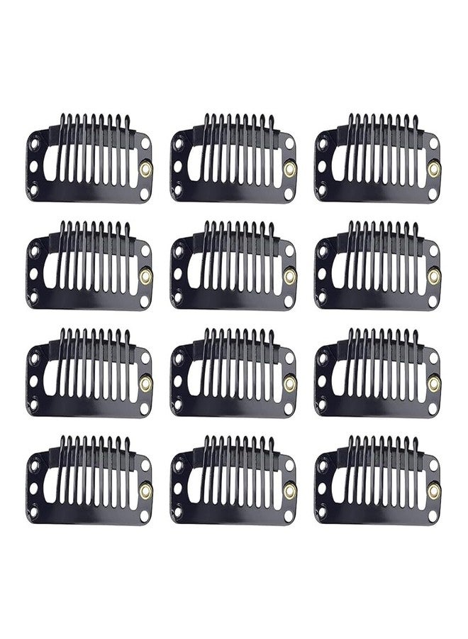 VIVIAN Hair Extension Clips For Women - Hair Patch Clips - Hair Attached Snap Wig Clips (3.4 cm) Remy Clip for weft patches Bridal Dupatta (Black) (12 Pcs) - Image 1