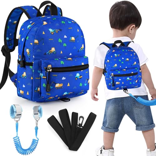 Accmor Toddler Backpack Leash Mini Child Backpack with Anti Lost Wrist Link Cute Kids Backpack Leash Walking Harness for Outdoor Travel Small Excavator Backpack Tether for Baby Boys Girls Ages 13 - Image 1