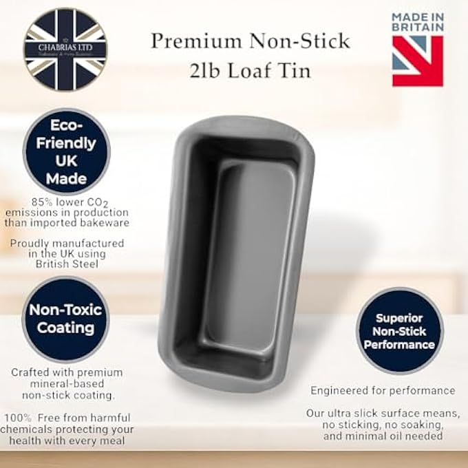 Chabrias Ltd Great British Bakeware Loaf Tin Set of 2 2lb NonStick Bread  Cake Tins HeavyDuty Carbon Steel Baking Moulds PFOA  BPA Free  Made in England Cookware - Image 3
