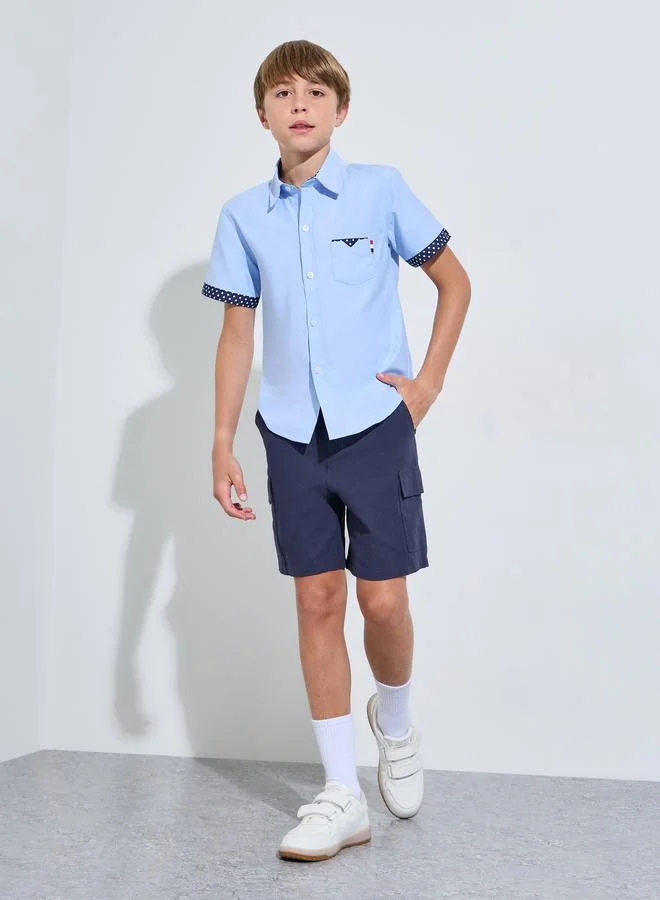 Styli Teen Boys Light Blue Contrast Details on Pocket and Sleeves Shirt