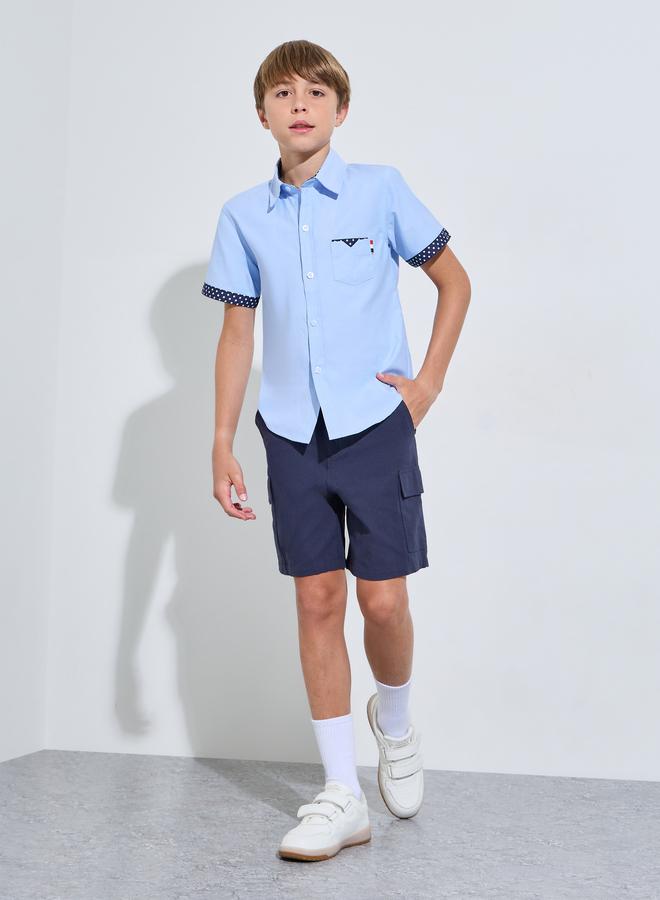 Styli Teen Boys Light Blue Contrast Details on Pocket and Sleeves Shirt - Image 2