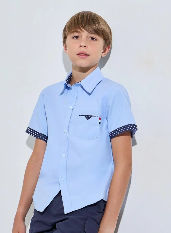 Styli Teen Boys Light Blue Contrast Details on Pocket and Sleeves Shirt