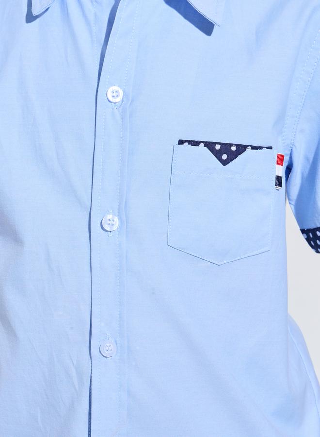 Styli Teen Boys Light Blue Contrast Details on Pocket and Sleeves Shirt - Image 3