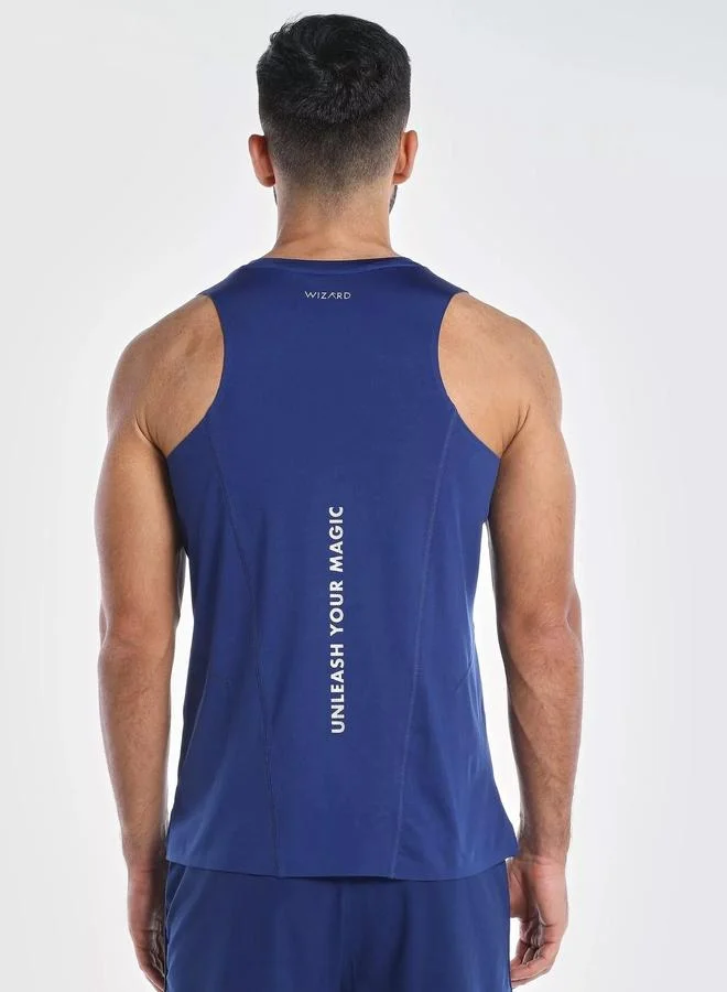 Wizard Men Blue Vent Wizardry Solid Round Neck Tank T-Shirt