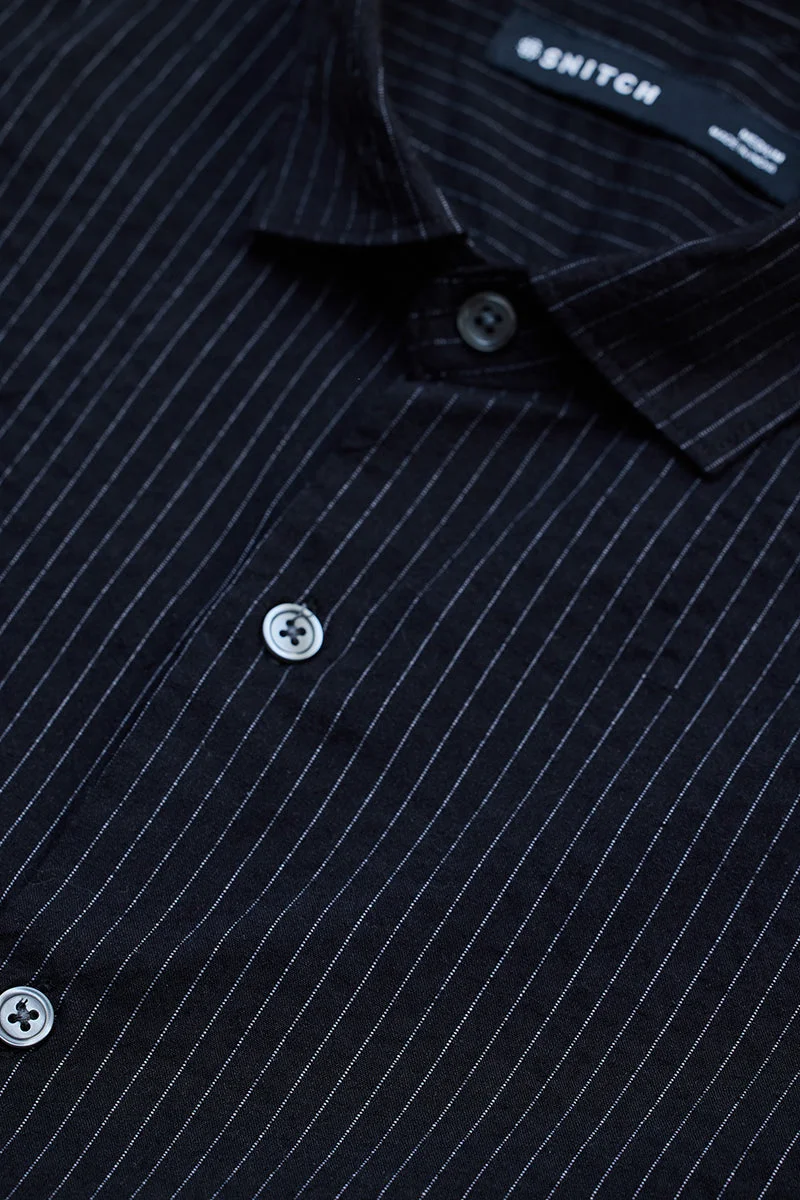 سنيتش Black Striped Long Sleeve Slim Fit Casual Shirt