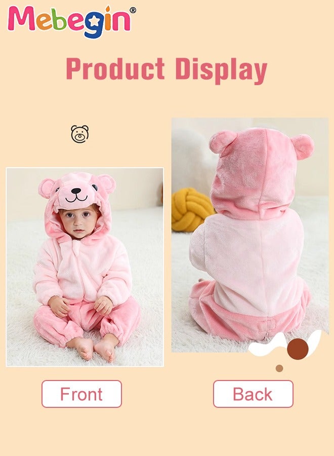 Bear Shape Baby Bodysuit, Warm Flannel Baby Hooded Romper, Cartoon Winter Newborn One-piece Suit, Comfortable Toddler Jumpsuits, Baby Essentials, Perfect for Everyday Wear or Special Occasions, Crea  - Image 3