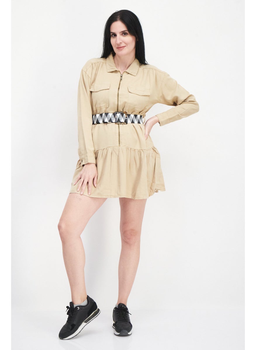 RIVER ISLAND Women Solid Belted Midi Dress, Beige  - Image 2