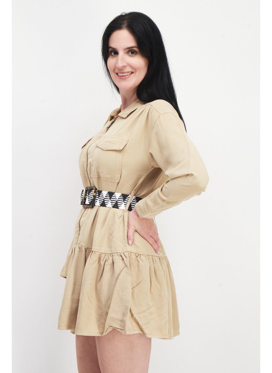 RIVER ISLAND Women Solid Belted Midi Dress, Beige  - Image 3
