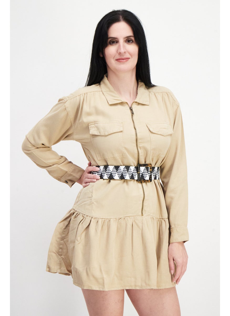RIVER ISLAND Women Solid Belted Midi Dress, Beige  - Image 1