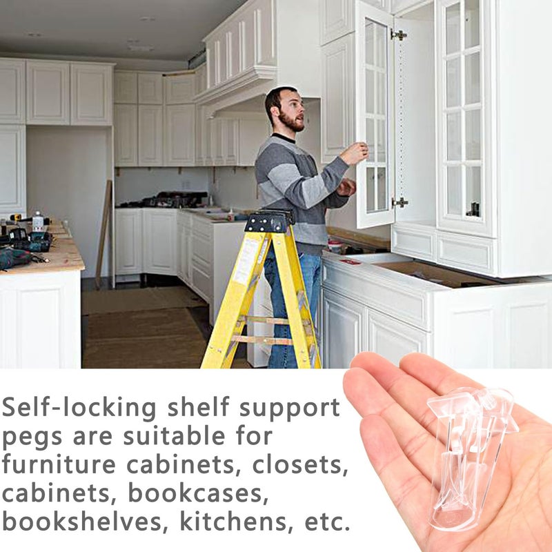 LonlyEagle 20pcs Plastic Locking Shelf Support Pegs,7.9mm Shelf Pin,Self-Locking Bracket Clips,Clear Shelf Pegs for for Kitchen Cabinet Furniture Book Shelves, 5/16" Peg x 3/4" Thick Shelves - Image 5