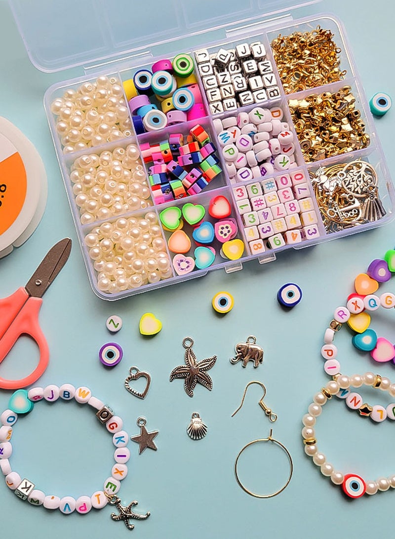 أرابايت مجموعة صنع الأساور، خرز للأساور لصنع خرز المهر، خرز طين بوليمر، خرز وجه مبتسم، خرز حروف لصنع المجوهرات، هدايا الفنون والحرف اليدوية لألعاب الهدايا للفتيات من عمر 6 إلى 12 عامًا - Image 1