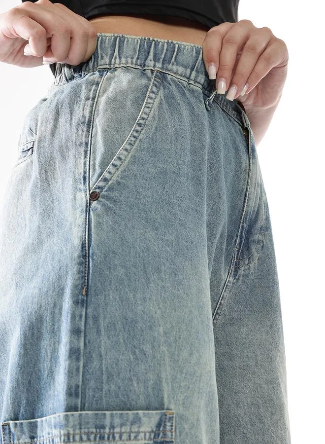 Hubberholme  Women Baggy Fit Parachute Cargo High-Rise Light Fade Jeans for Women | Best Price UAE