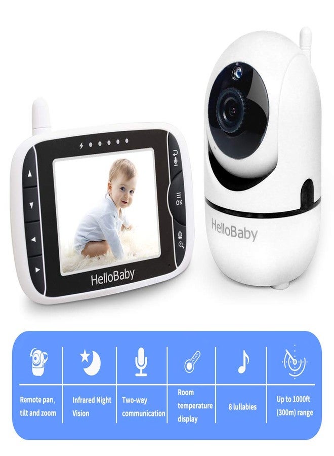 HelloBaby Video Baby Monitor with Remote Camera Pan-Tilt-Zoom, 3.2'' Color LCD Screen, Infrared Night Vision, Temperature Display, Lullaby, Two Way Audio - Image 2