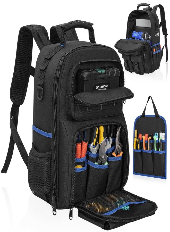 LASUK Tool Backpack for Men, Heavy Duty Tool Bag with Removable Tool Organizer, Durable Water-Resistant Work Backpack, Upgrade(Black & Blue) - Image 1