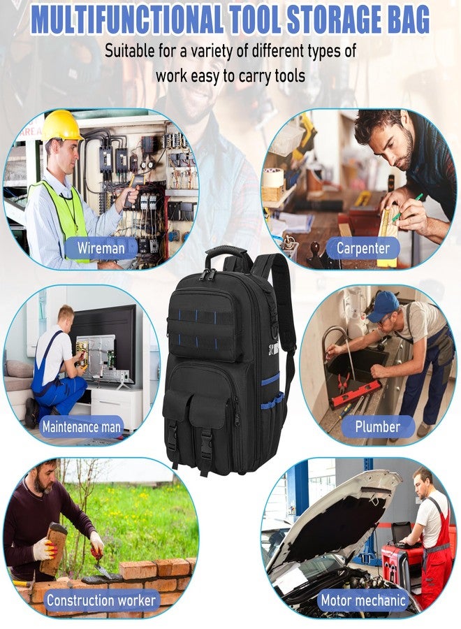 LASUK Tool Backpack for Men, Heavy Duty Tool Bag with Removable Tool Organizer, Durable Water-Resistant Work Backpack, Upgrade(Black & Blue) - Image 5