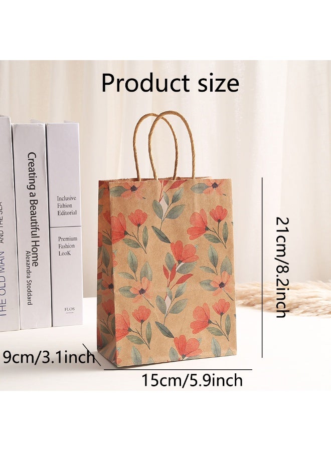 8pcs 21*15*8cm colorful flower kraft paper tote bags for shopping and parties. Durable kraft paper bags and party favor bags are perfect for decorations for birthdays, weddings and various events, a - Image 2