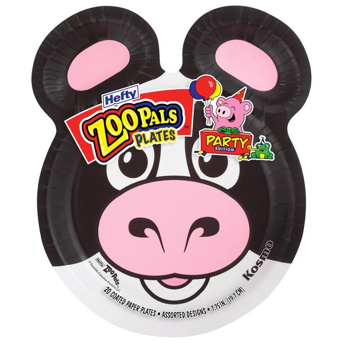 ZOO PALS PARTY EDITION PAPER PLATES FOR KIDS ASSORTED ANIMAL DESIGNS 775 INCHES WITH TWO DIPPING COMPARTMENTS 20 COUNT