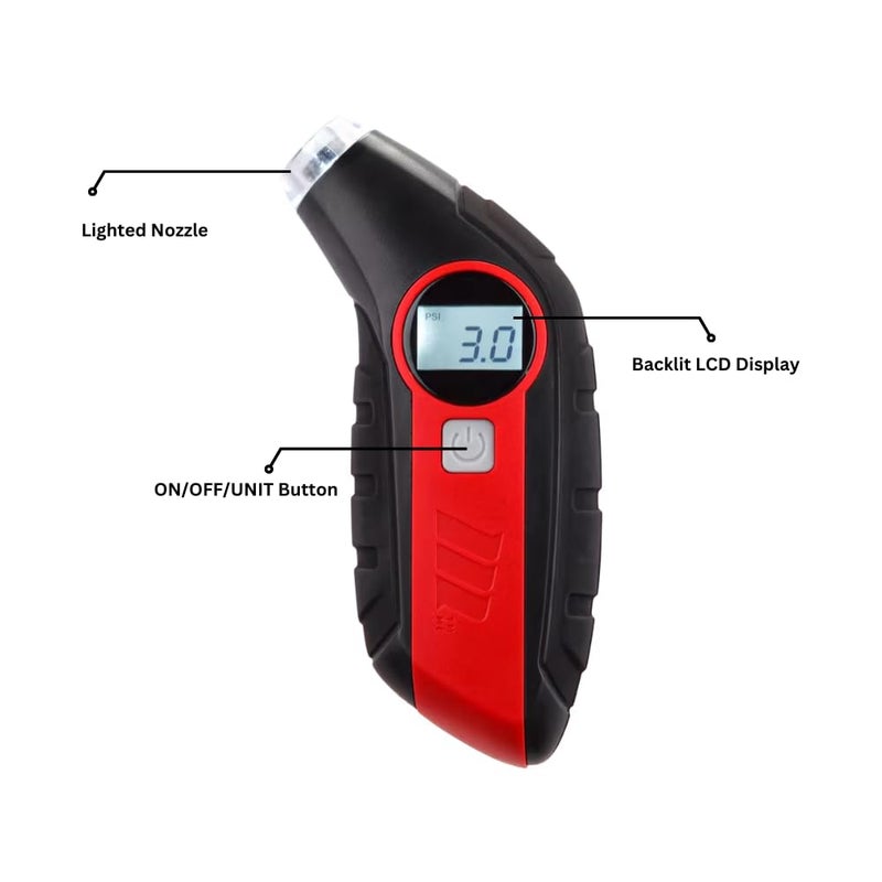 MotoMaster Digital Tire Pressure Gauge with Light | 5-99 PSI | Accurate Air Pressure Gauge for Car, Bike, Truck | PSI, KPA, BAR, kg/cm² Readings | Easy-to-Read Backlit Display - Image 2