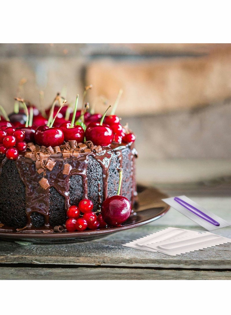 KASTWAVE Set مجموعة أمشاط كعكة سكرابير لتزيين الكعكة، ELECDON مشط تنعيم الجليد من الفولاذ المقاوم للصدأ، مشط لتنعيم حواف الكعكة، ملعقة لتوزيع الكريم، قاطع معجنات لتزيين الكعكة في المطبخ، 3 قطع - Image 5