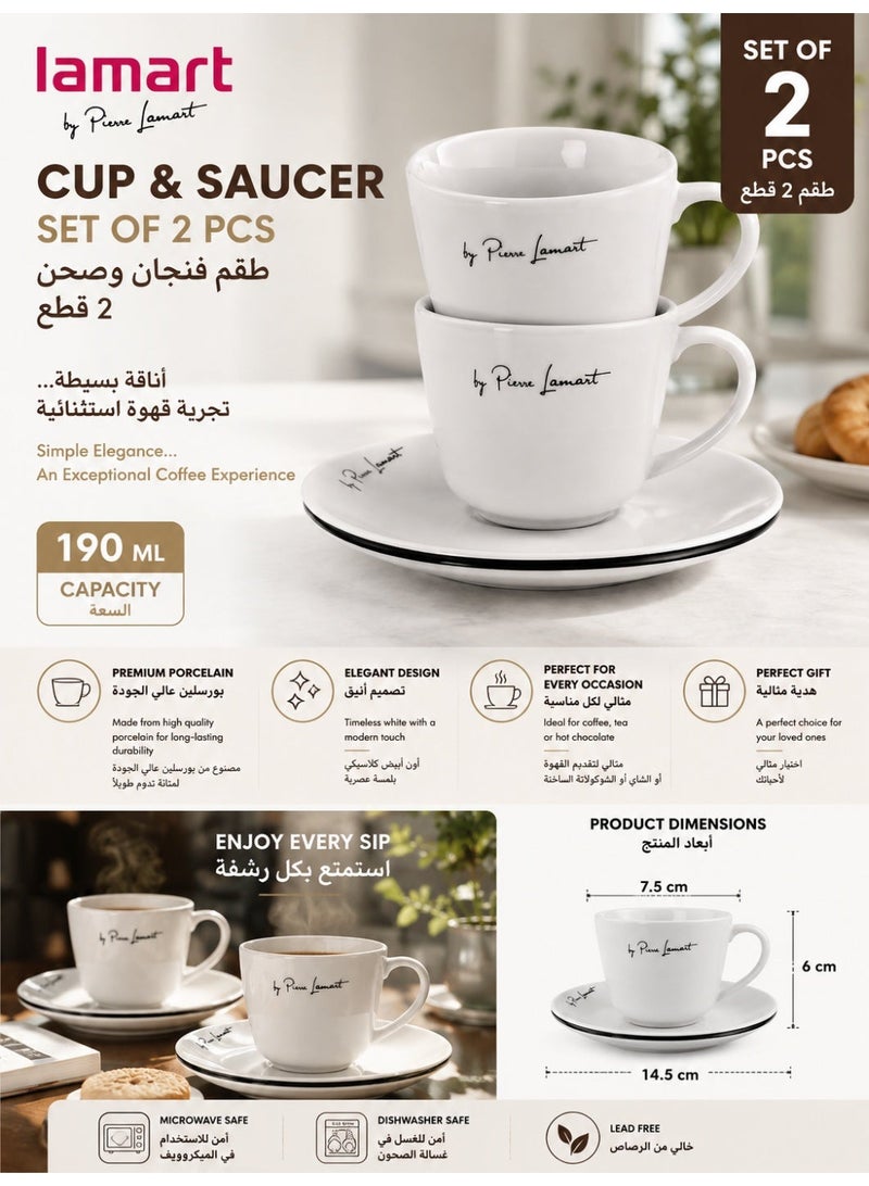 Lamart 2Pcs Cup Porcelain With Saucer 2Pcs 190 Ml White Porcelaine - Image 2