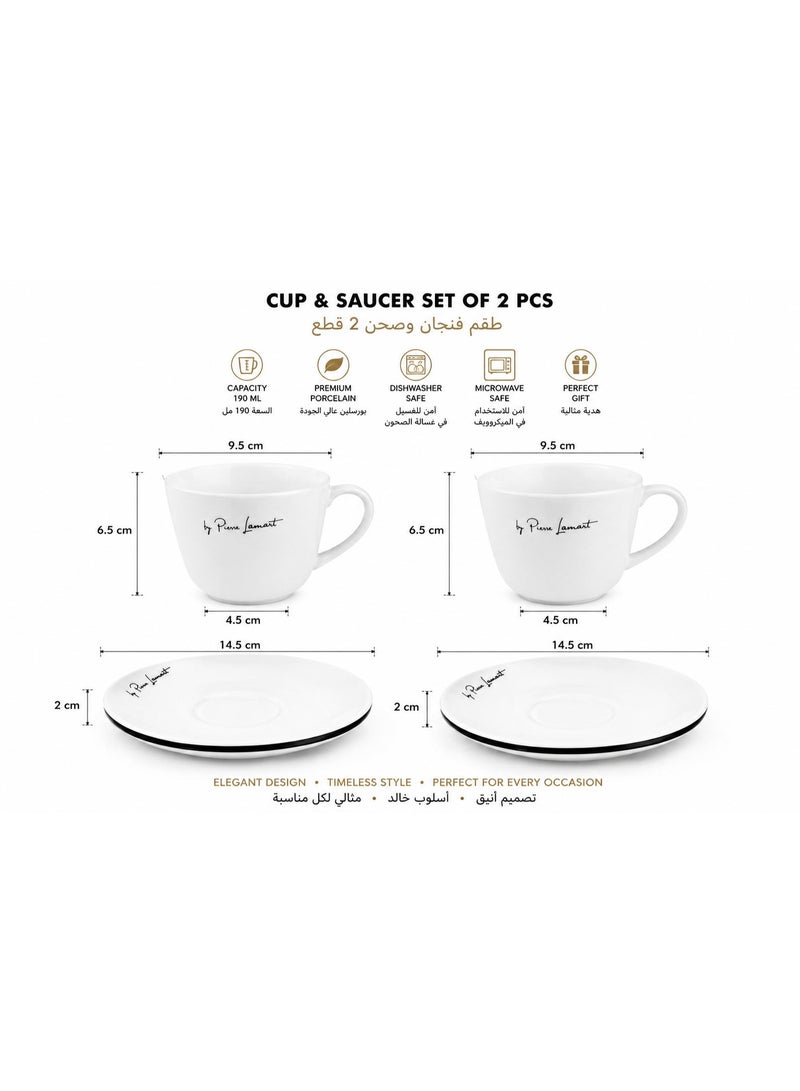 Lamart 2Pcs Cup Porcelain With Saucer 2Pcs 190 Ml White Porcelaine - Image 4