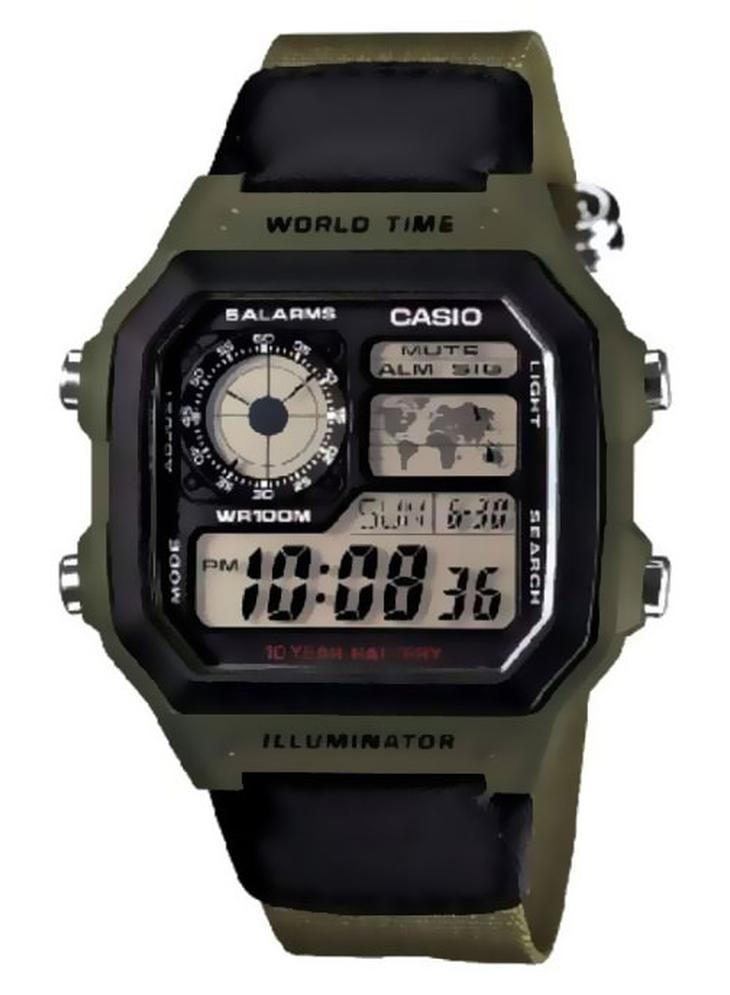 CASIO Men Illuminator Water Resistant Digital Watch AE-1200-WHB-3BV - 40 mm - Green/Black - Image 1