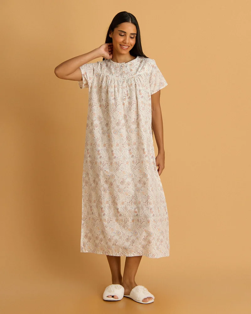 REDTAG Women Cream Floral Nightgown