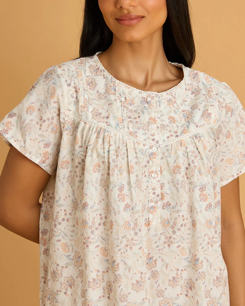 REDTAG Women Cream Floral Nightgown